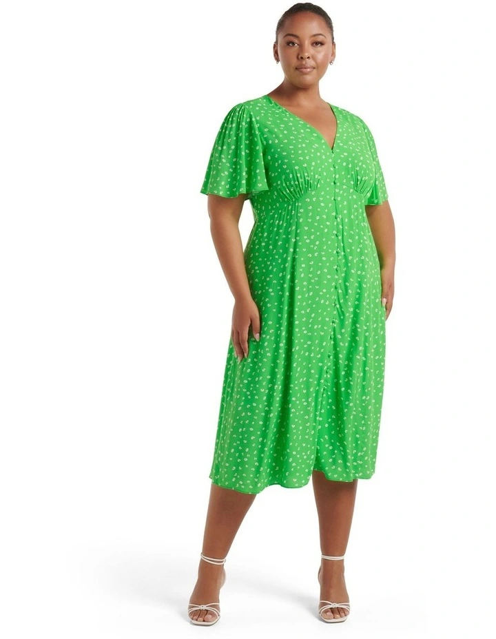 Imogen Button Through Midi Dress in Green image 1