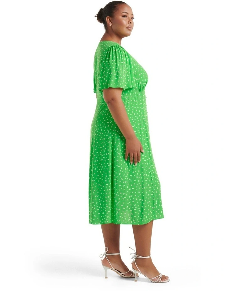 Imogen Button Through Midi Dress in Green image 3