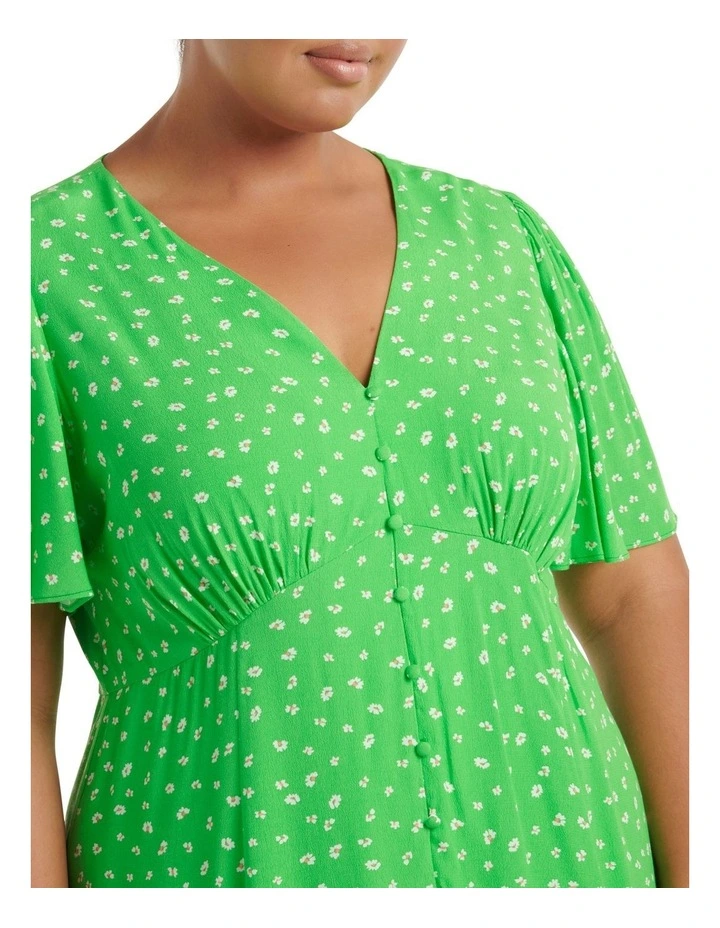 Imogen Button Through Midi Dress in Green image 4