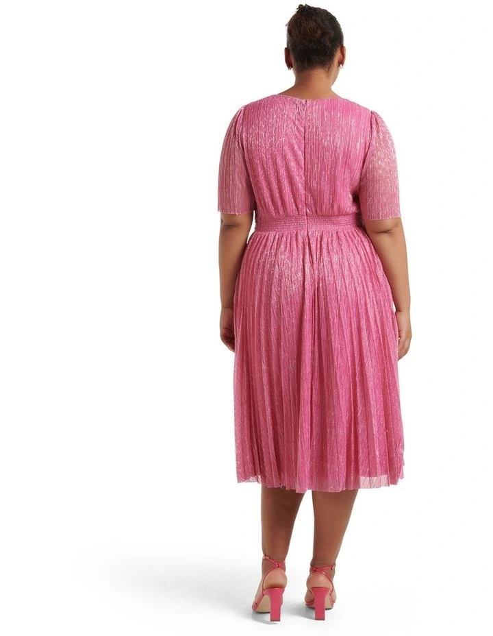 Isabella Plisse Midi Dress in Pink image 2