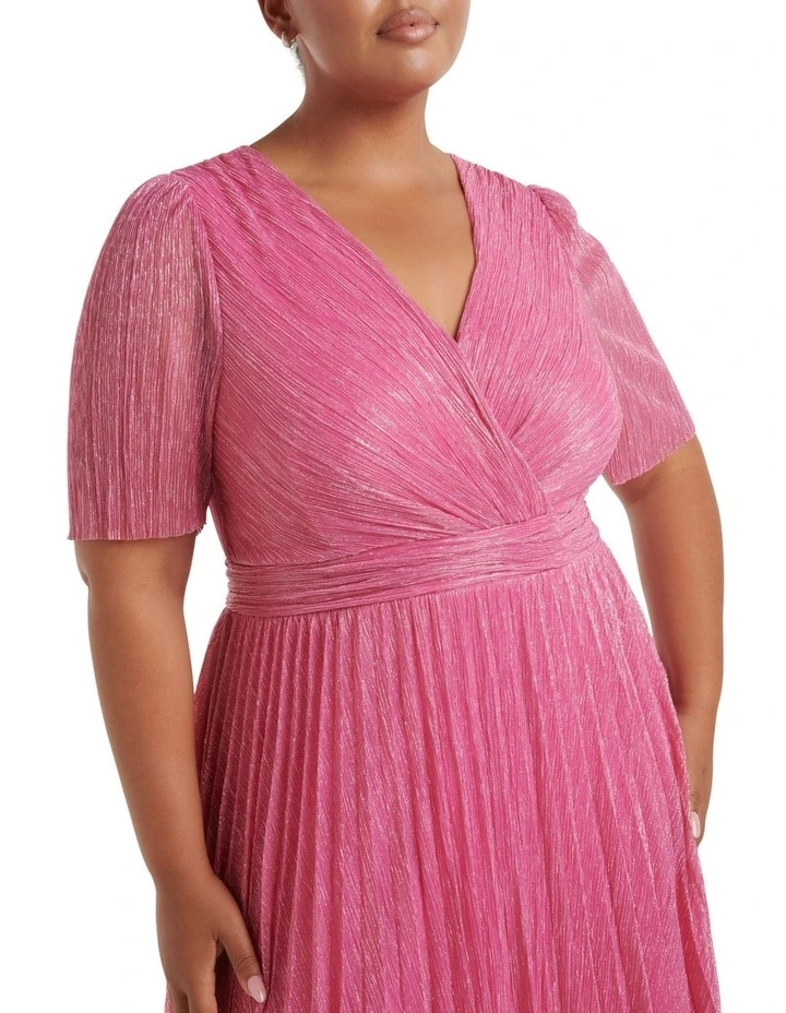 Isabella Plisse Midi Dress in Pink image 4