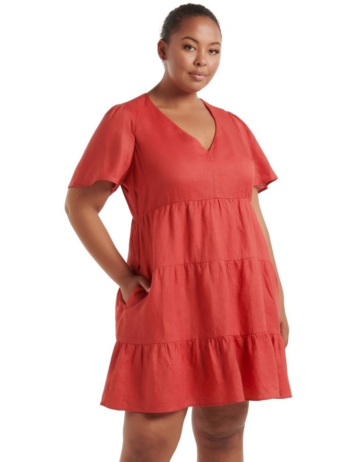 Serena Linen Flutter Sleeve Mini in Cocktail Cherry