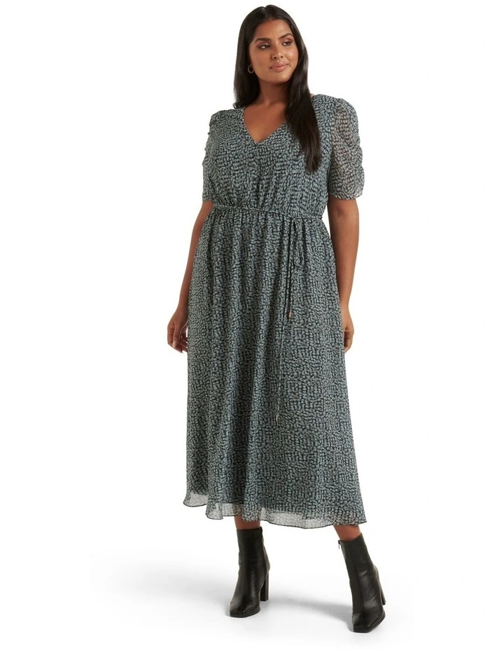 Zari Ruched Sleeve Midi Dress in Grey image 1