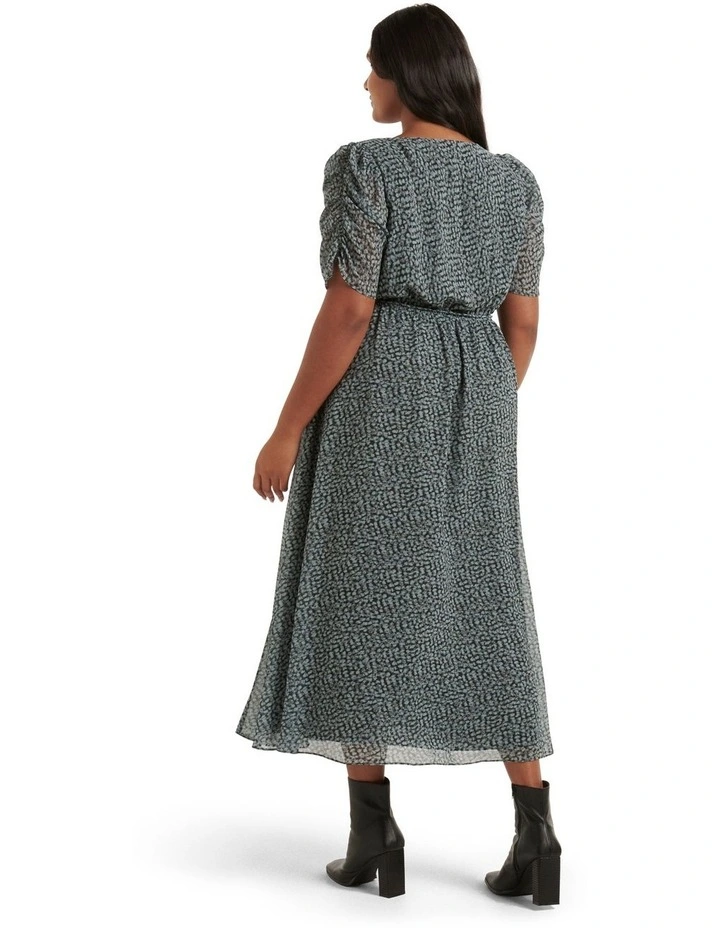 Zari Ruched Sleeve Midi Dress in Grey image 2