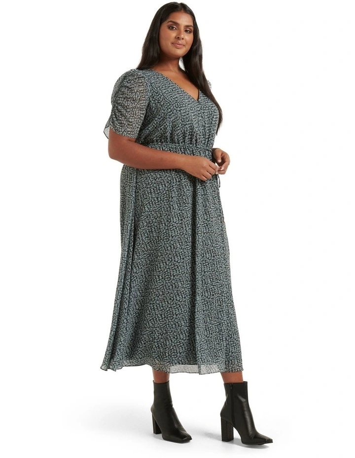 Zari Ruched Sleeve Midi Dress in Grey image 3