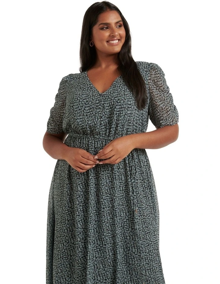 Zari Ruched Sleeve Midi Dress in Grey image 4