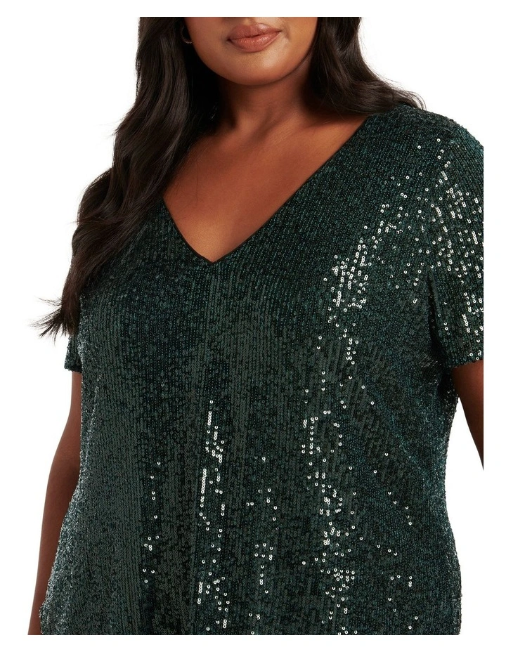 Lizzy V-Neck Sequin Tee in Green image 4