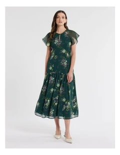 Woodland Bloom Midi Dress in Green