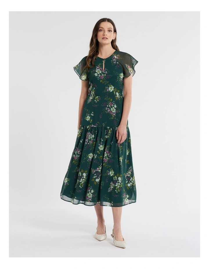 Woodland Bloom Midi Dress in Green image 1