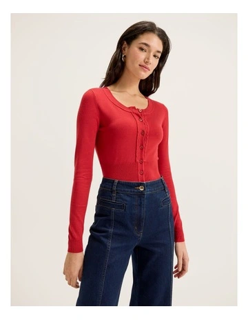 Chessie Long Sleeve Cardigan in Ruby Red
