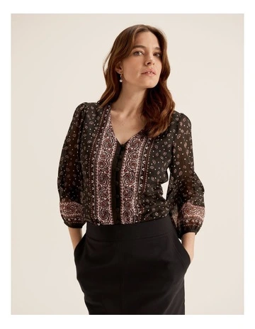 Portofino Paisley Blouse in Black