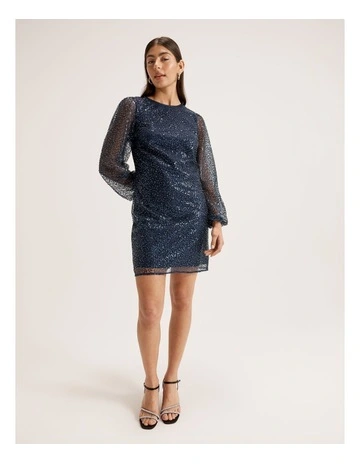 Venetian Sleeved Dress in Ink
