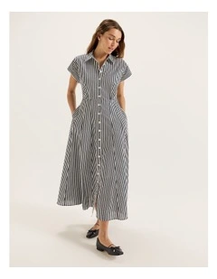 Denver Stripe Shirtdress in Ivory