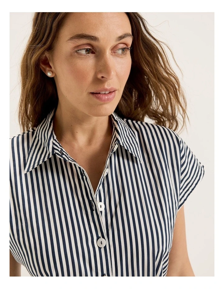 Denver Stripe Shirtdress in Ivory image 3