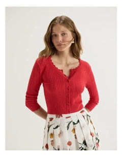 Hazel 3/4 Sleeve Cardigan in Tomato
