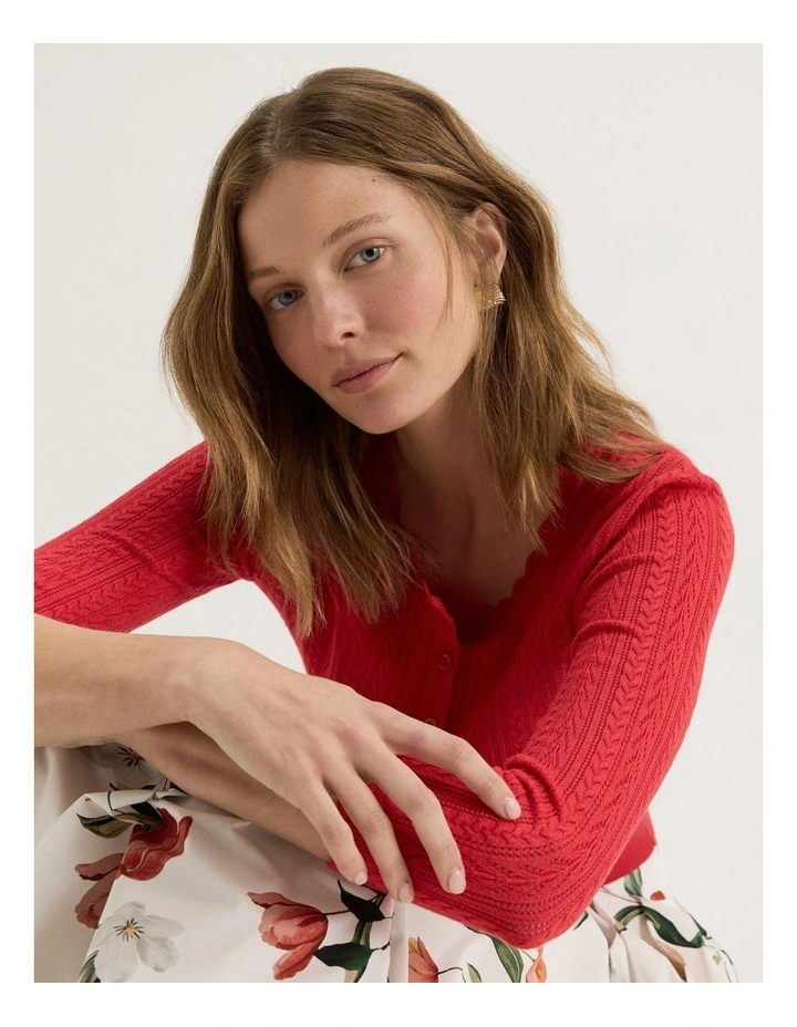 Hazel 3/4 Sleeve Cardigan in Tomato image 3