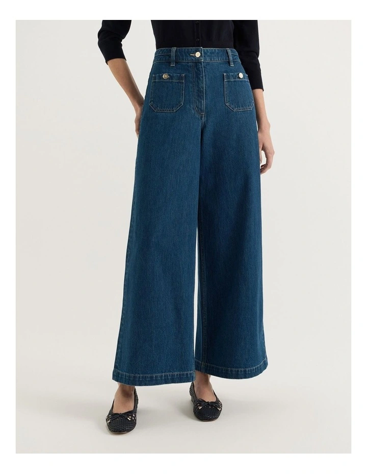 Palazzo Jeans in Deep Blue Rinse image 5
