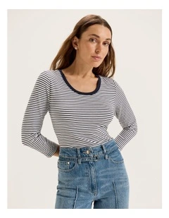 Maisey Stripe Top in Ivory