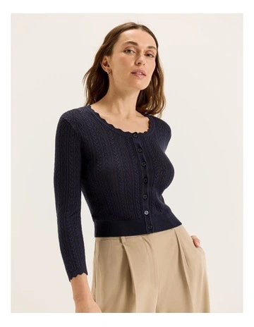 Hazel 3/4 Sleeve Cardigan in Ink