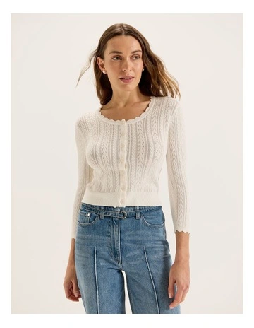 Hazel 3/4 Sleeve Cardigan in Ivory