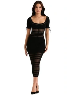 Lilla Openwork Knit Midi Dress in Black