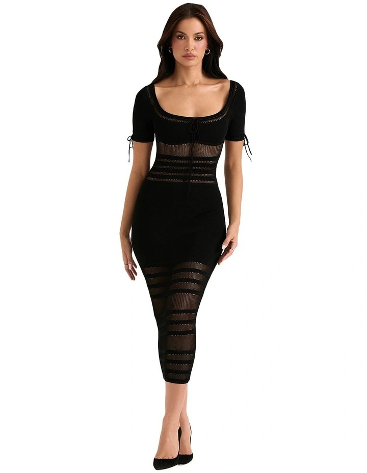 Lilla Openwork Knit Midi Dress in Black image 1