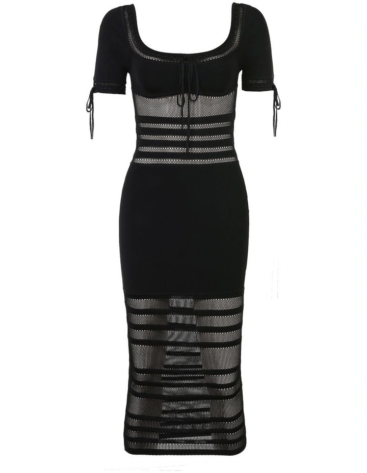 Lilla Openwork Knit Midi Dress in Black image 5