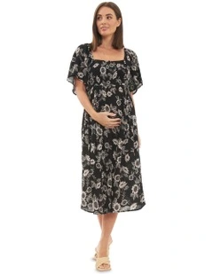 Trina Shirred Dress in Black/Natural