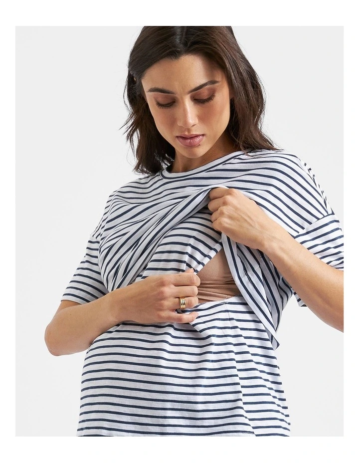 Claudette Nursing Tee in White/Olive image 5