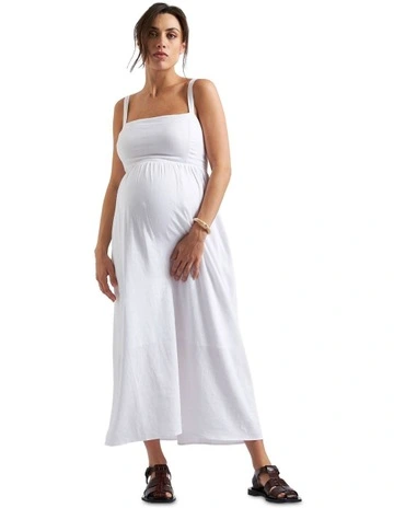 Simone Tie Back Linen Dress in White