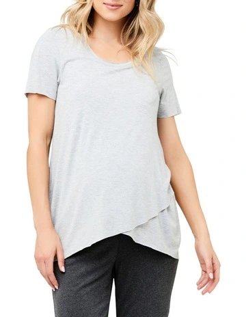 Short Sleeve Raw Edge Nursing Top in Silver Marle