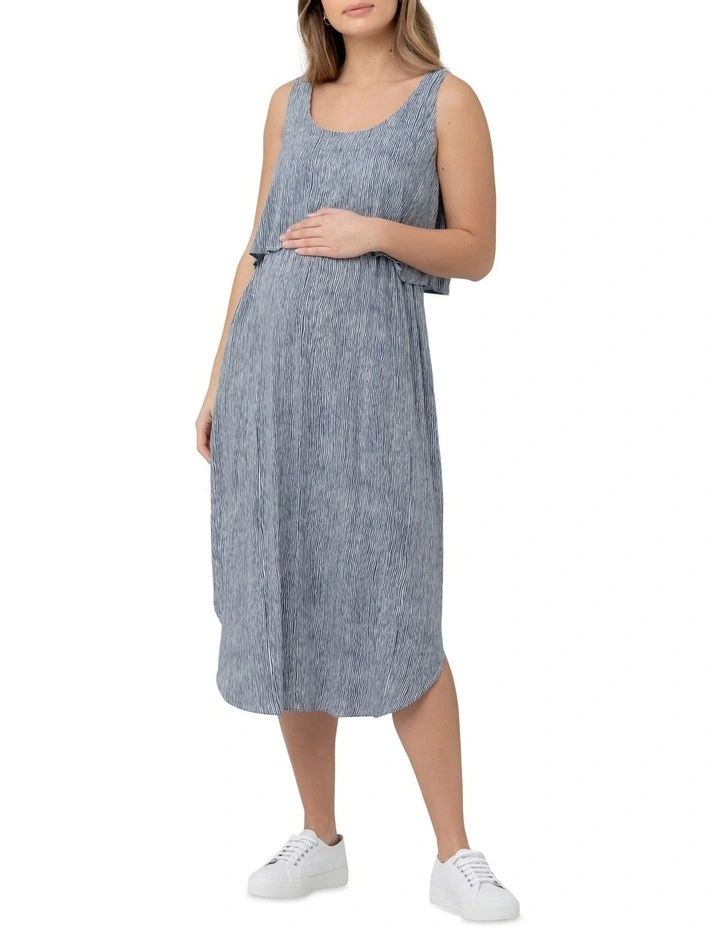 Stella Stripe Nursing Dress in Indigo/White image 1