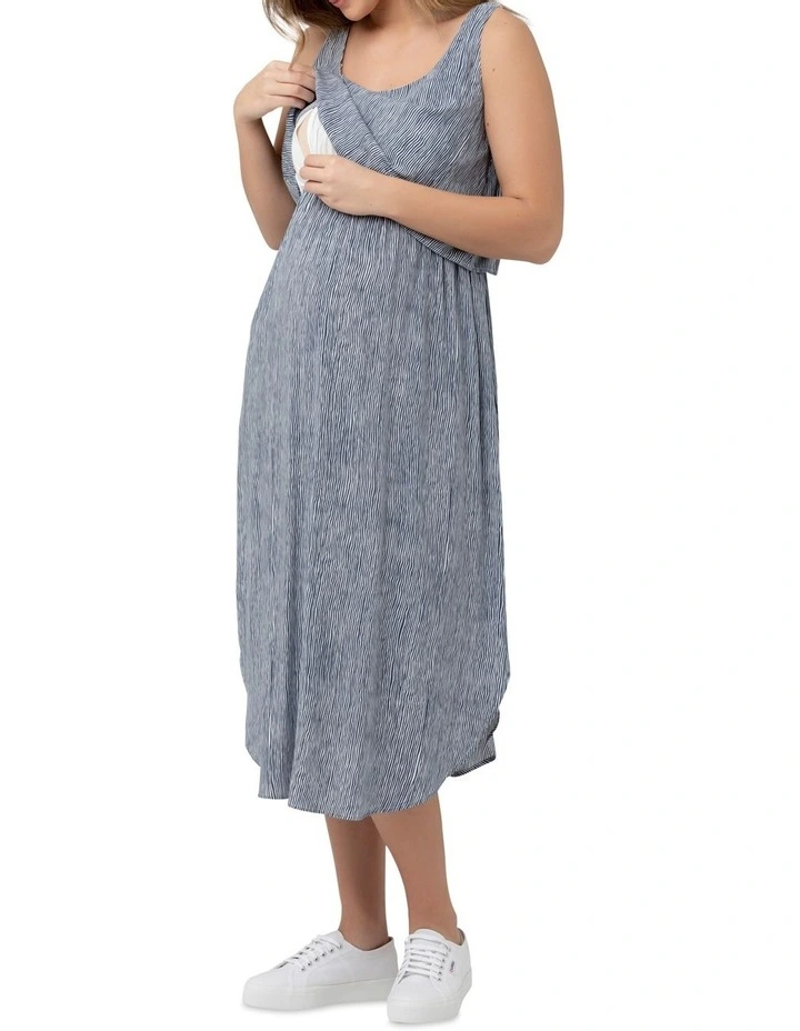 Stella Stripe Nursing Dress in Indigo/White image 2