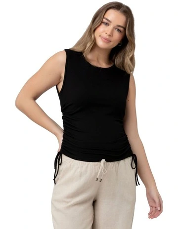 Jodie Ruched Rib Tank in Black
