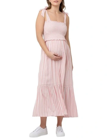 Ollie Smocked Dress in Terracotta/White