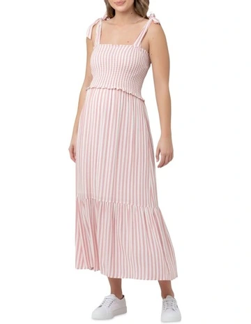 Ollie Smocked Dress in Terracotta/White