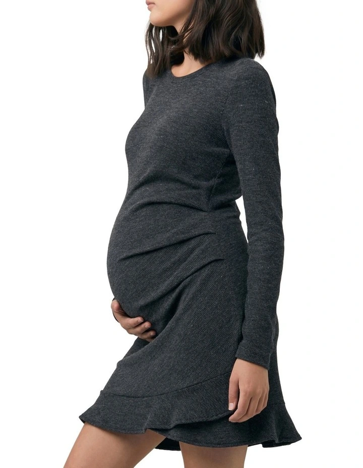 Evie Frill Hem Dress in Charcoal Marle image 3