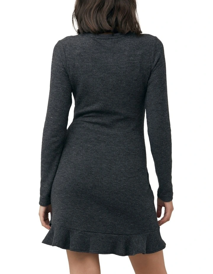 Evie Frill Hem Dress in Charcoal Marle image 4