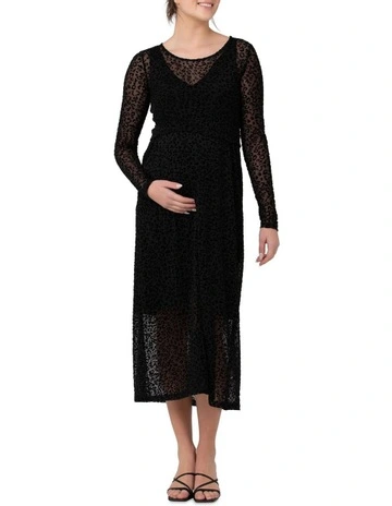 Leo Flocked Nursing Dress in Black
