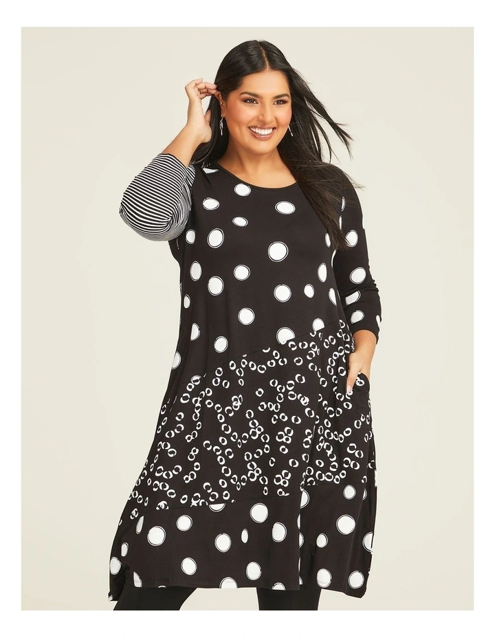 Natural Dotty Stripe Dress in Print image 4