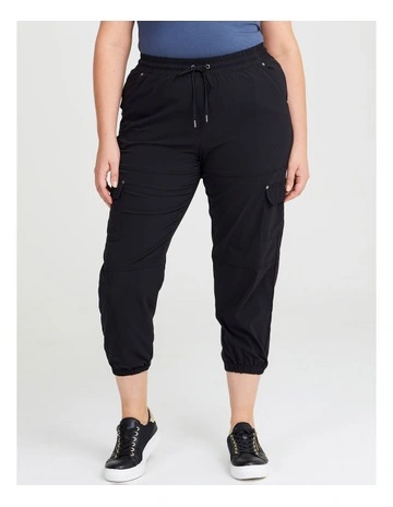 Castaway Tie Waist Cargo Pant in Black