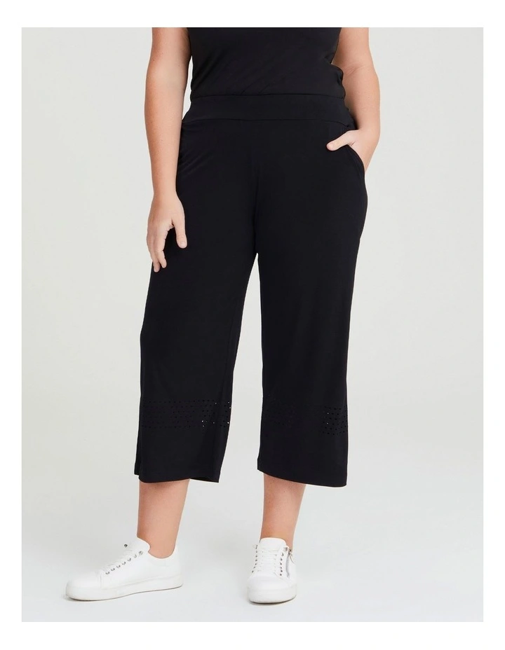 Laser Cut Detail Cullote Pant in Black image 1