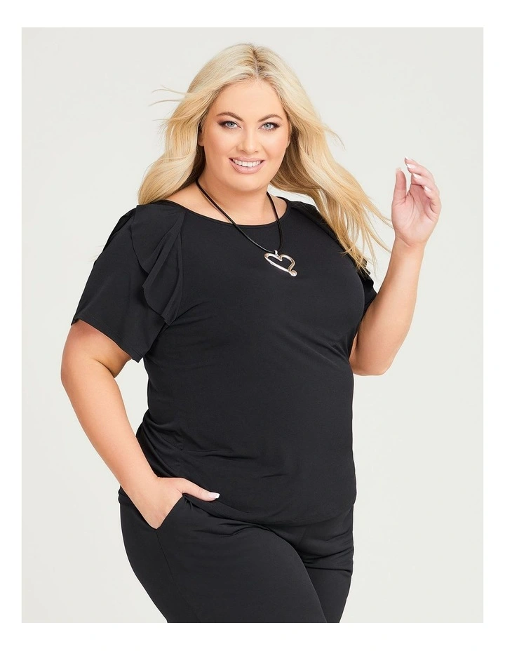Luna Ruffle Sleeve Top in Black image 3