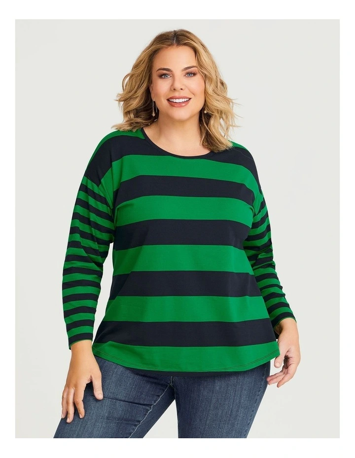 Cotton Mix Stripe Top in Navy/Arcadia Green image 1