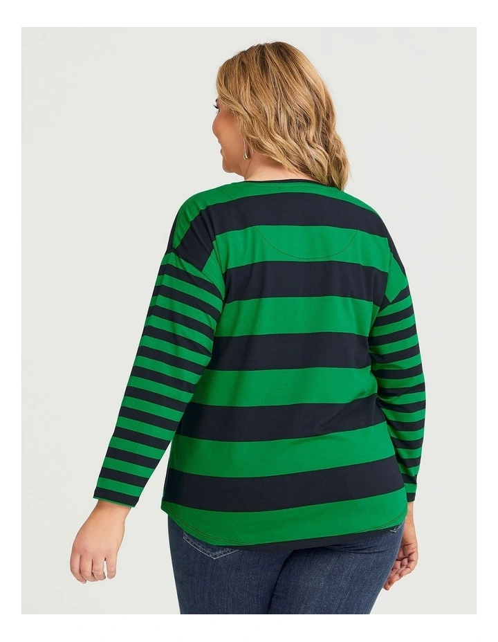 Cotton Mix Stripe Top in Navy/Arcadia Green image 2