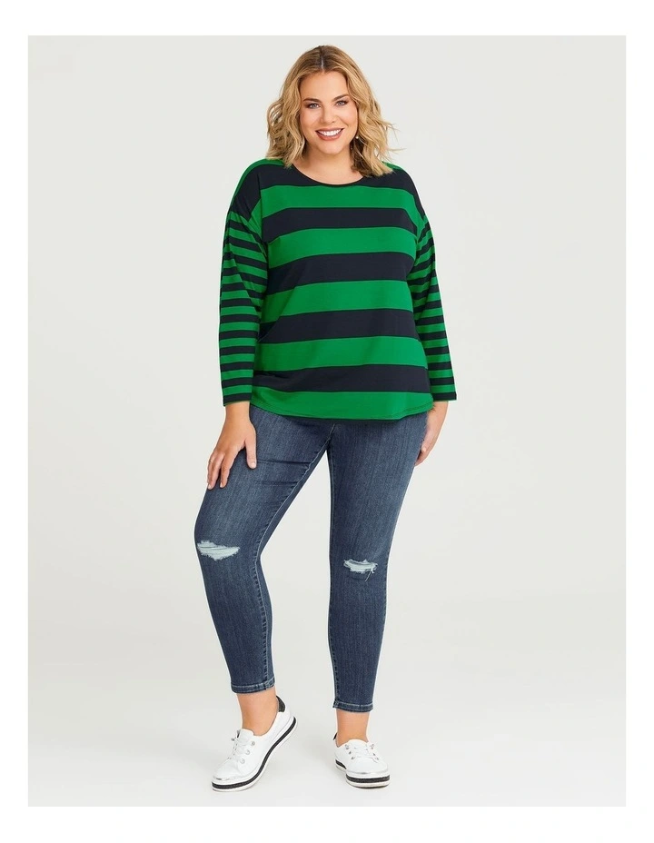 Cotton Mix Stripe Top in Navy/Arcadia Green image 4