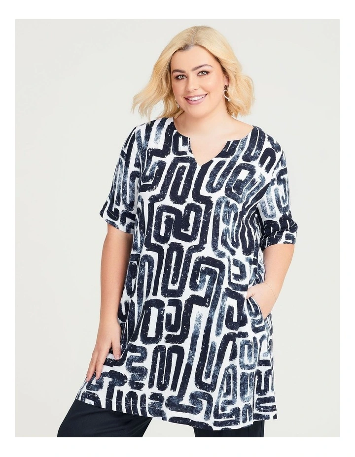 Giselle Natural Tunic in Dark Indigo/White image 1