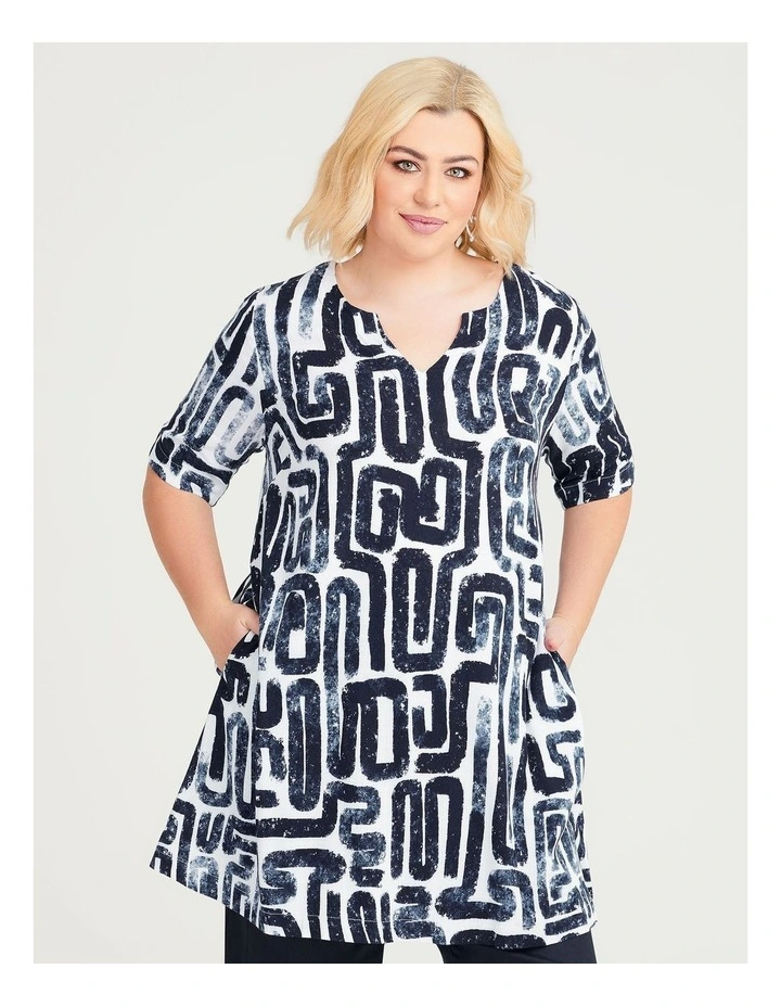 Giselle Natural Tunic in Dark Indigo/White image 3