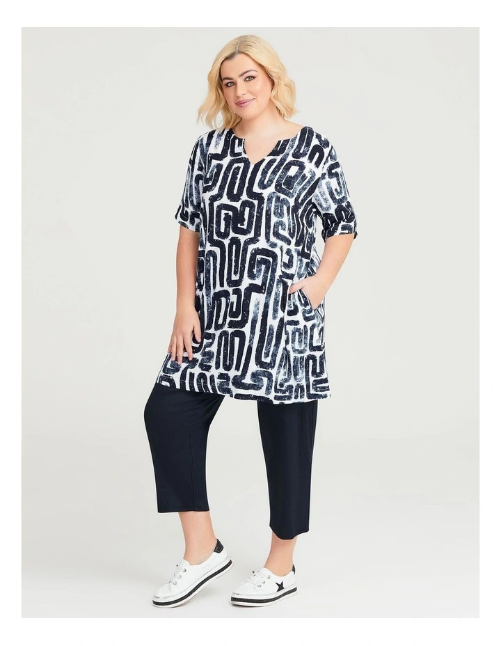 Giselle Natural Tunic in Dark Indigo/White image 4