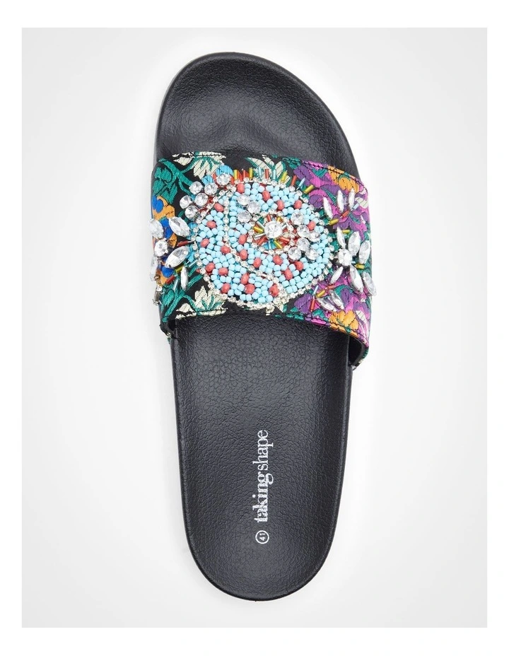 Embroidered Beaded Slide in Black image 3